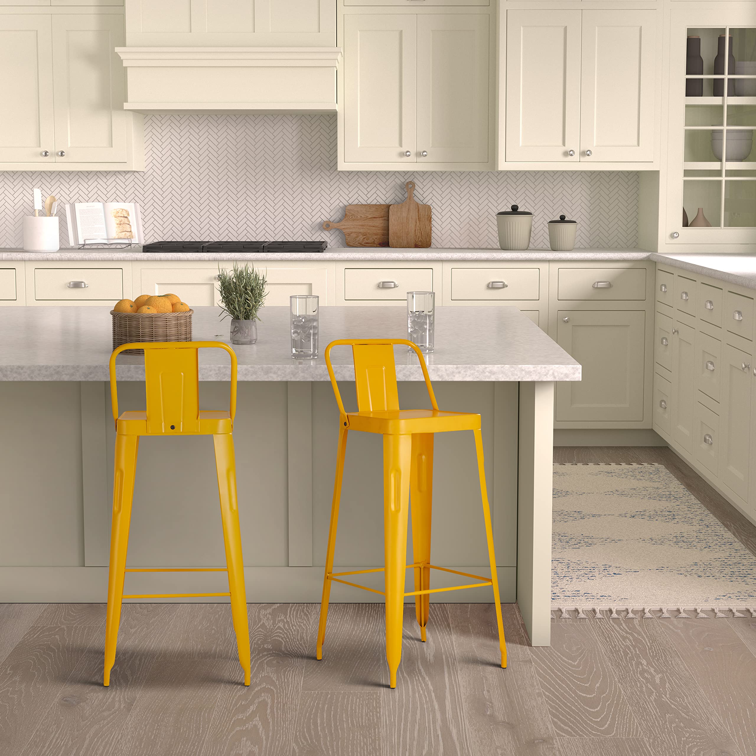 Amazon Brand  Solimo Iron Bar Stool, Yellow Br_Bs2Yellow | 44D X 36W X 99H Cms