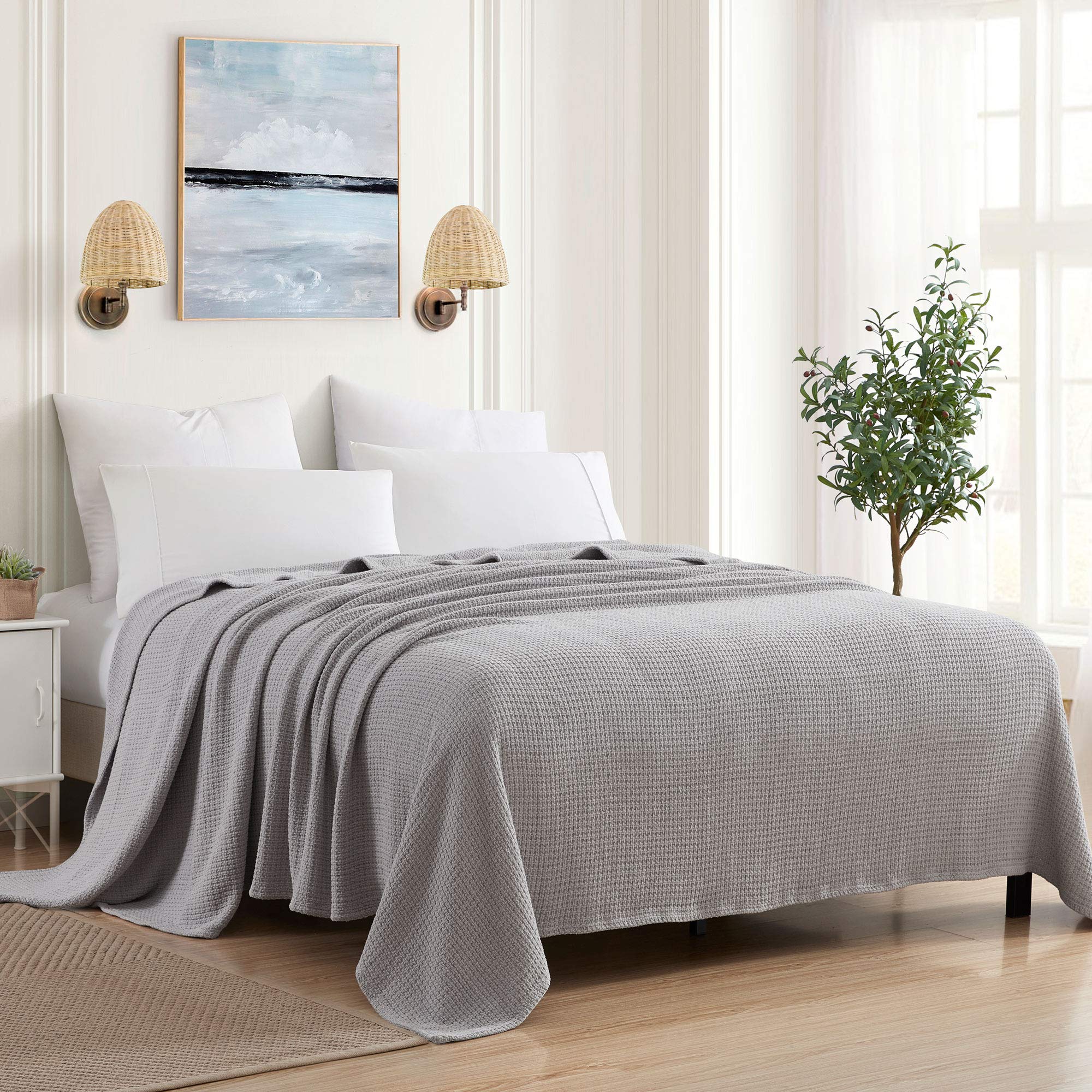 Sweet Home Collection 100% Fine Cotton Blanket Luxurious Weave Stylish Design Soft And Comfortable All Season Warmth, King, Silv