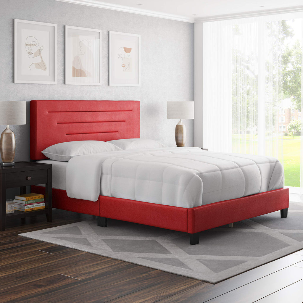 Boyd Sleep Luxenbourg Upholstered Platform Bed with Headboard and Durable Mattress Foundation with Strong Wood Slat Supports, Box Spring Required: Queen, Red