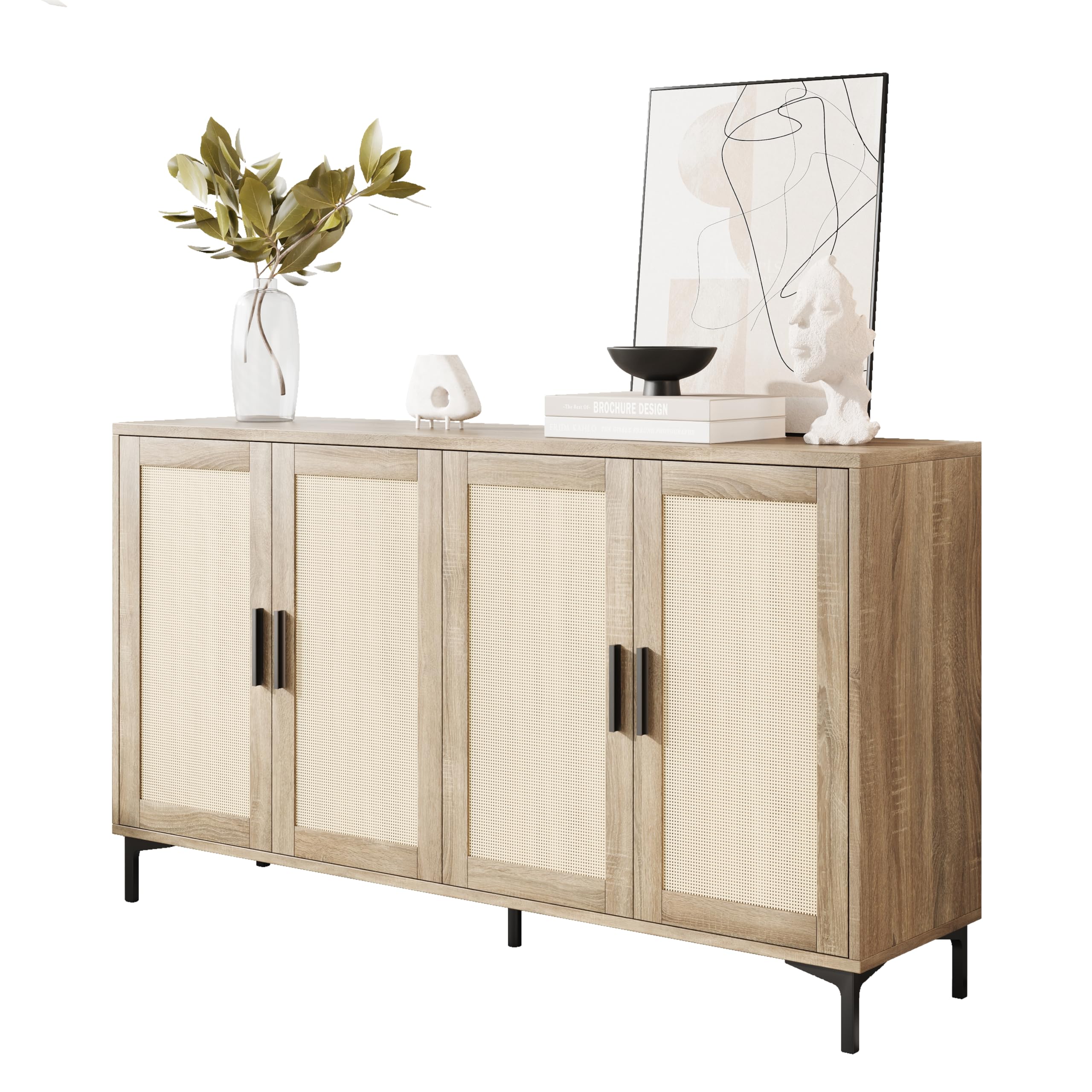 Jasiway Sideboard - Kitchen Buffet Cabinet With Rattan Decorated Doors, Accent Sideboard Cabinet With Doors, Coffee Bar Cabinet