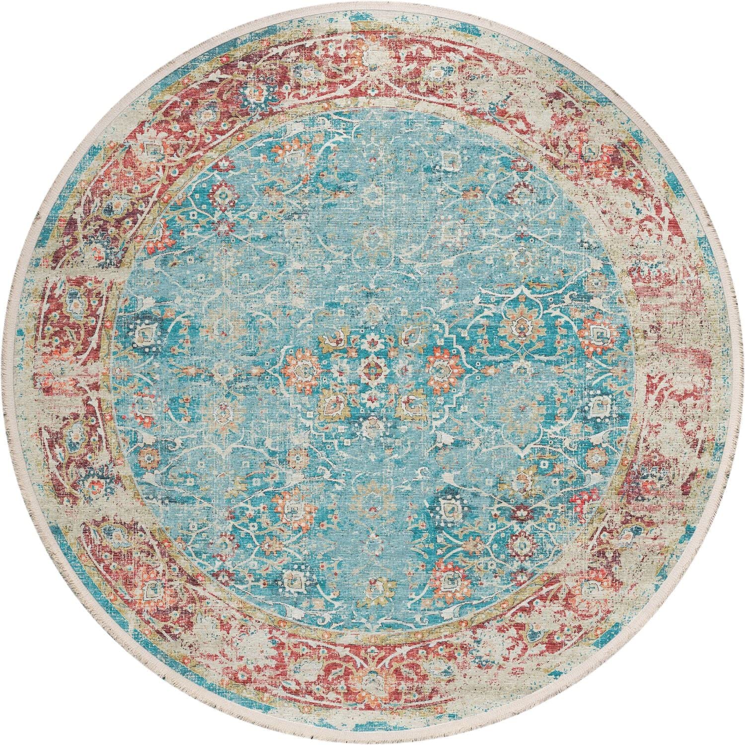 Marbella Mb2 Blue Traditional Rug Round 6' X 6'