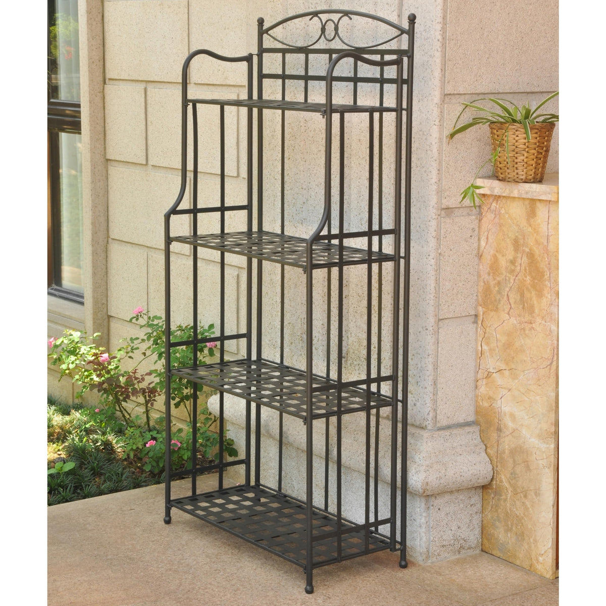 International Caravan Santa Fe 4-Tier Bakers Rack Antique Black