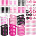 WATINC Ribbons Awareness Accessories Kits - 144PCS Pink Ribbon Week Awareness Set 36 Silicone Bracelets 36 Rubber Keychains 36 B