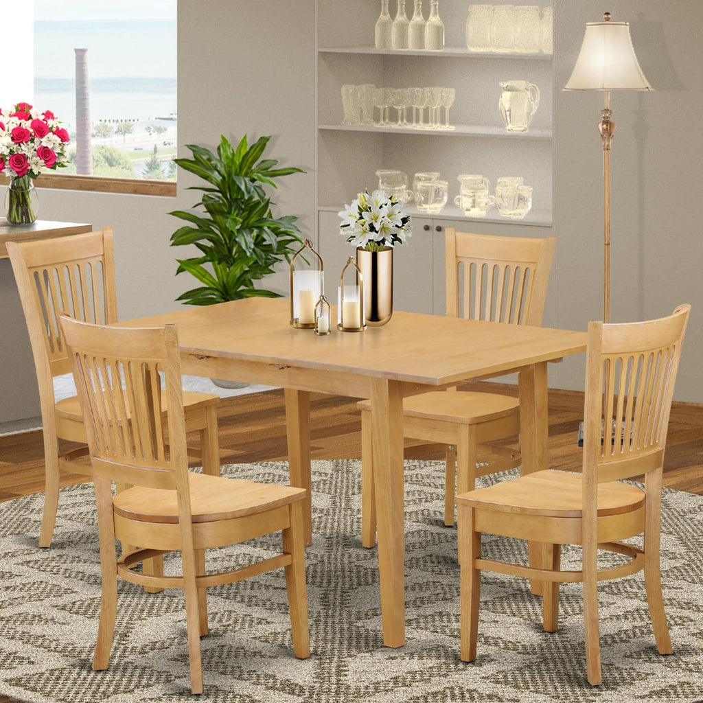 East West Furniture Norfolk 5 Piece Room Set Includes a Rectangle Wooden Table with Butterfly Leaf and 4 Kitchen Dining Chairs, 32x54 Inch, Oak