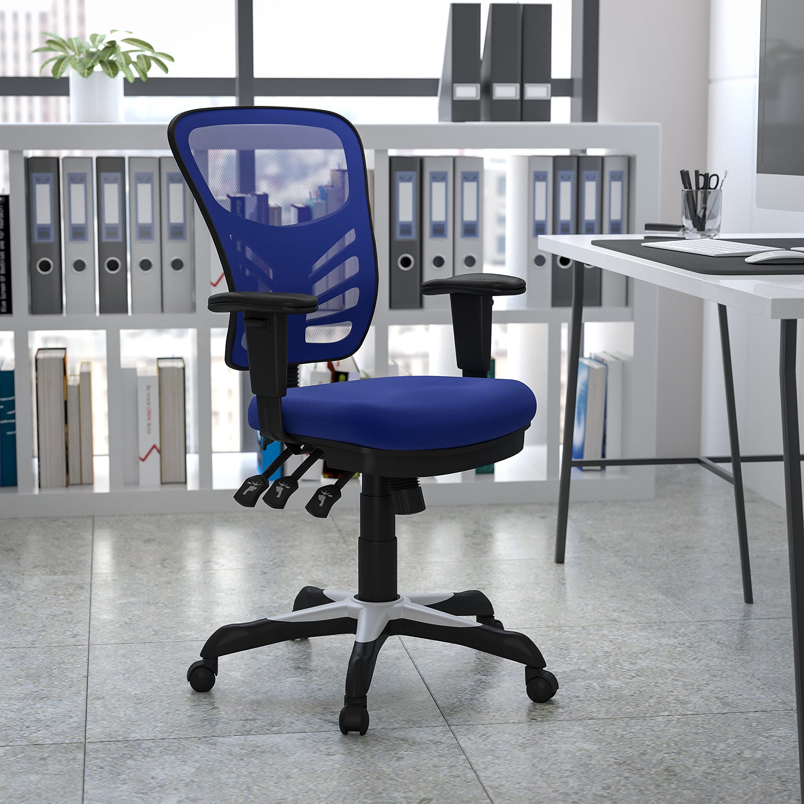 Flash Furniture Nicholas Mid-Back Swivel Office and Gaming Chair, Ergonomic Mesh Office Chair with Adjustable Lumbar Support and Height, Blue