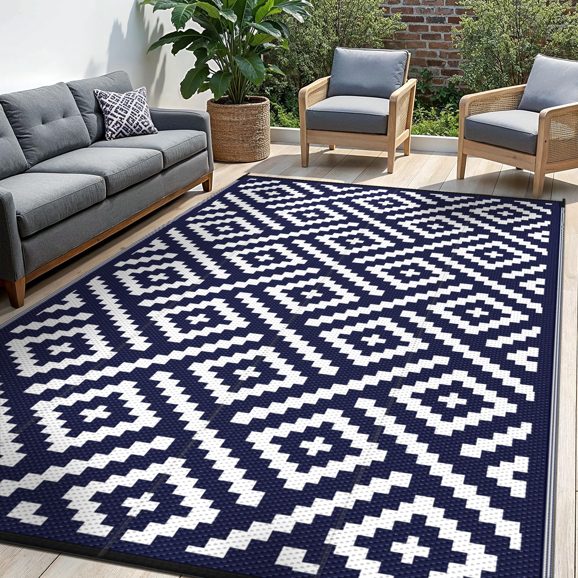 Sarben Waterproof Outdoor Rug 6X9 Ft, Patio Rug Mat, Reversible Plastic Straw Rug, Indoor/Outdoor Area Rugs Carpet For Rv, Campi