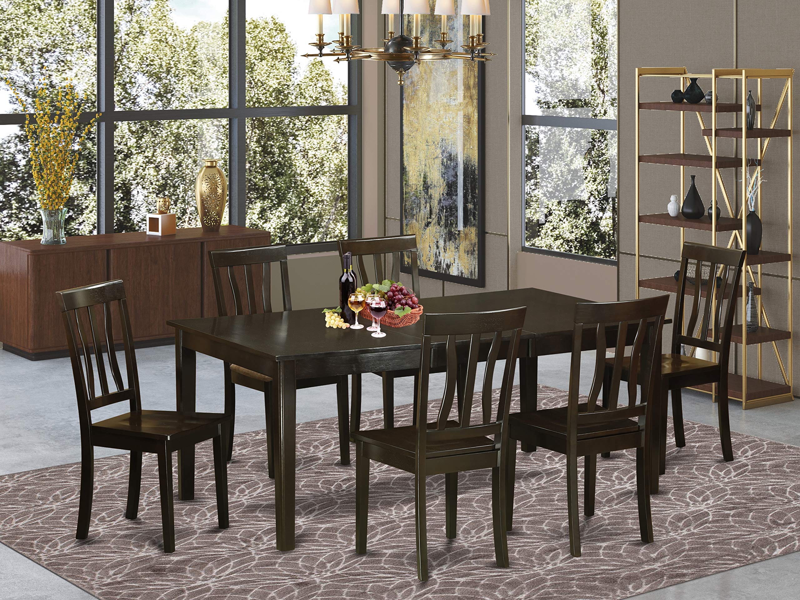 East West Furniture HEAN7-CAP-W Henley 7 Piece Kitchen Set Consist of a Rectangle Table with Pedestal and 6 Dining Room Chairs, 42x72 Inch, Cappuccino