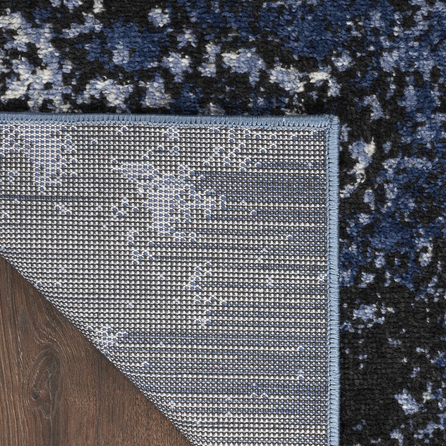 Nourison Passion Light Blue/Black 2'2'' X 10' Area-Rug, Modern, Abstract, Easy-Cleaning, Non Shedding, Bed Room, Living Room, Di