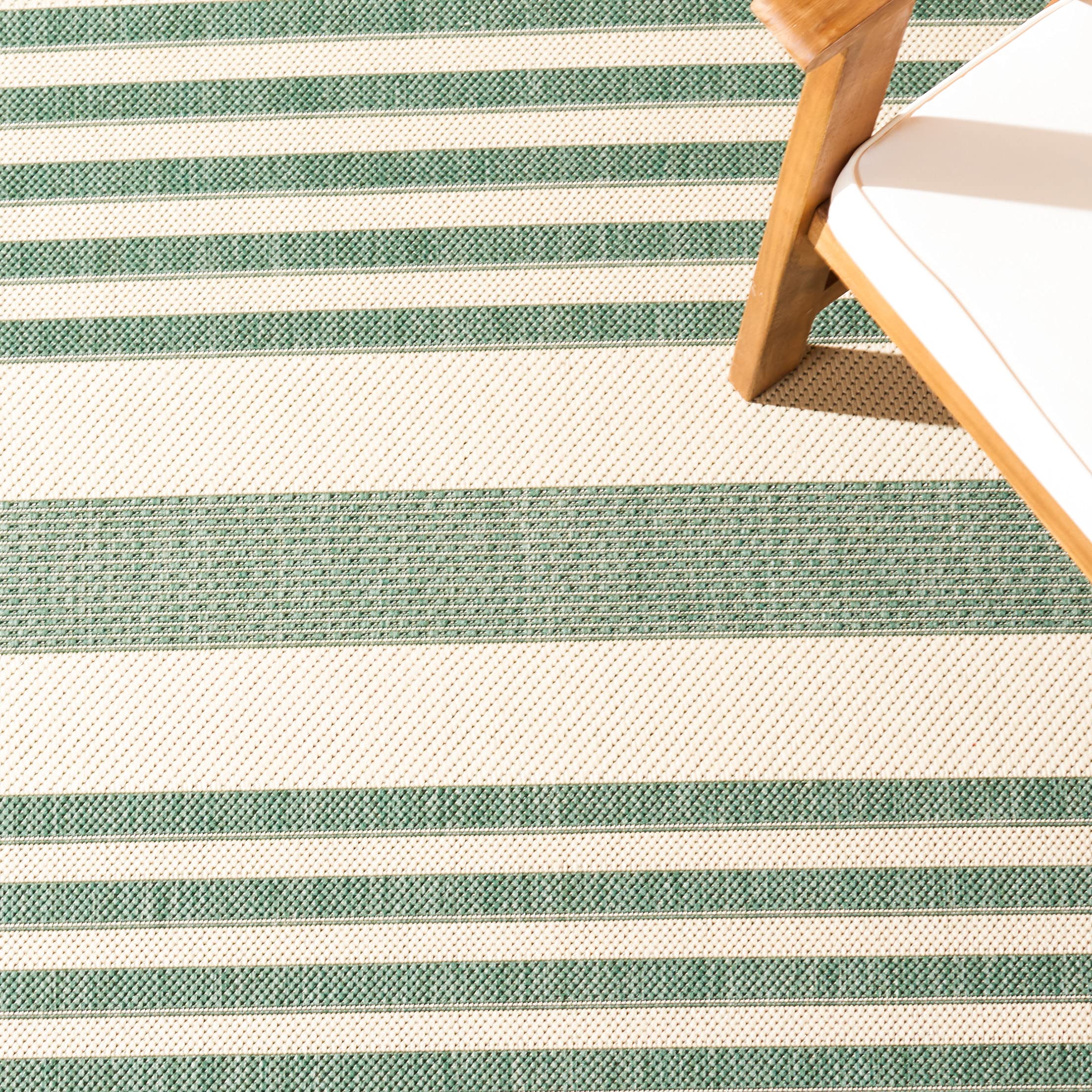 Safavieh Courtyard Collection Runner Rug - 2'3'' X 6'7'', Beige & Dark Green, Stripe Design, Non-Shedding & Easy Care, Indoor/Ou