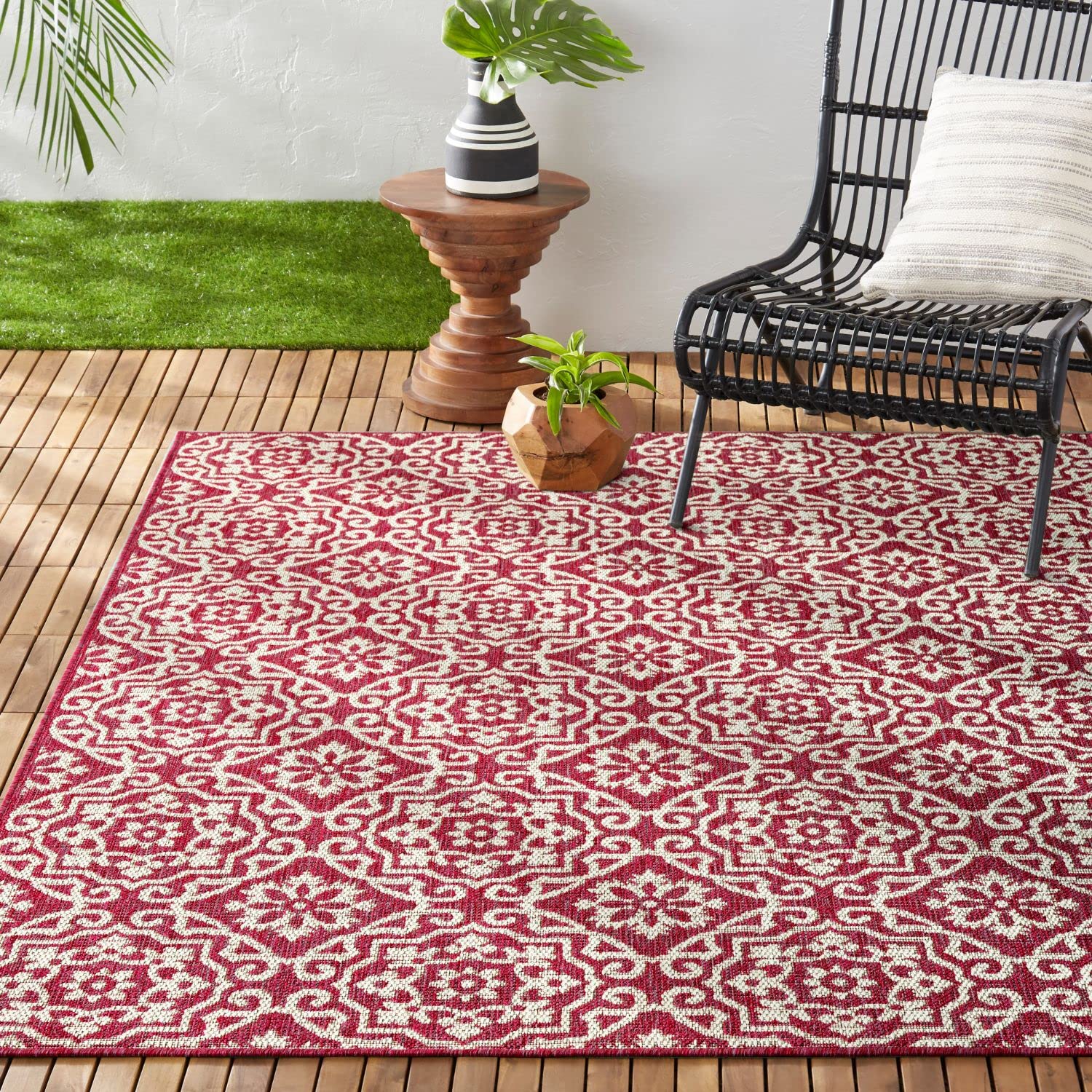 Nicole Miller New York Patio Country Danica Transitional Geometric Indoor/Outdoor Area Rug, Pink/Ivory , 5'2'X7'2'