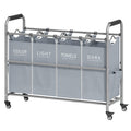 Tajsoon 4 Bag Laundry Sorter Cart, 4 Section Laundry Hamper Sorter with Heavy Duty Lockable Rolling Wheels, Laundry Separator Ha