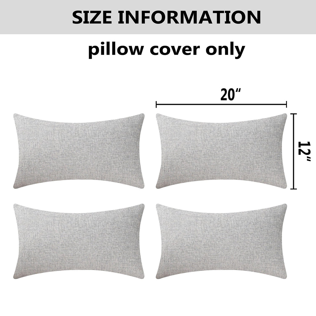 Home Brilliant Lumbar Pillow Covers Faux Linen Rectangular Throw Pillows Pillow Case Cushion Covers Set Of 4, 12 X 20, Light Gre