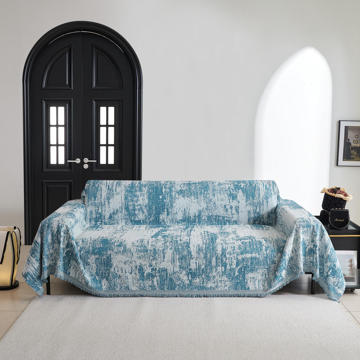 MYSKY HOME Boho Couch Cover for Dogs Washable Sage Abstract Couch Sofa Protector for Cats Pets Friendly Chenille Geometric Sofa 