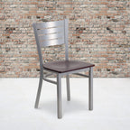 Flash Furniture HERCULES Series Silver Slat Back Metal Restaurant Chair - Mahogany Wood Seat