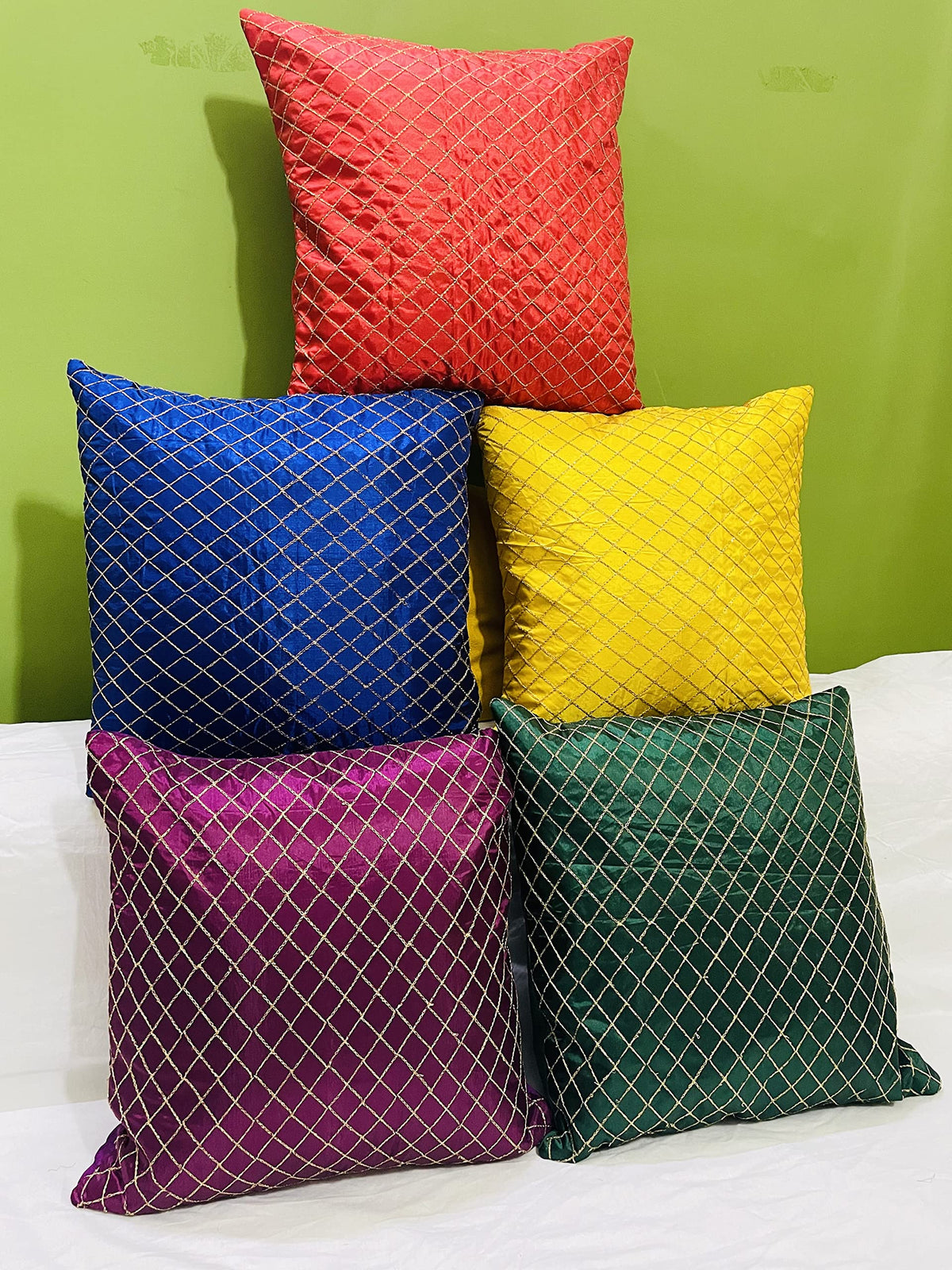 Balley Silk Decorative Embroidered Pillow Cover Bedroom & Living Room Cushion Cover Set Sofa 16 X 16 Inches (Multicolor, 5)