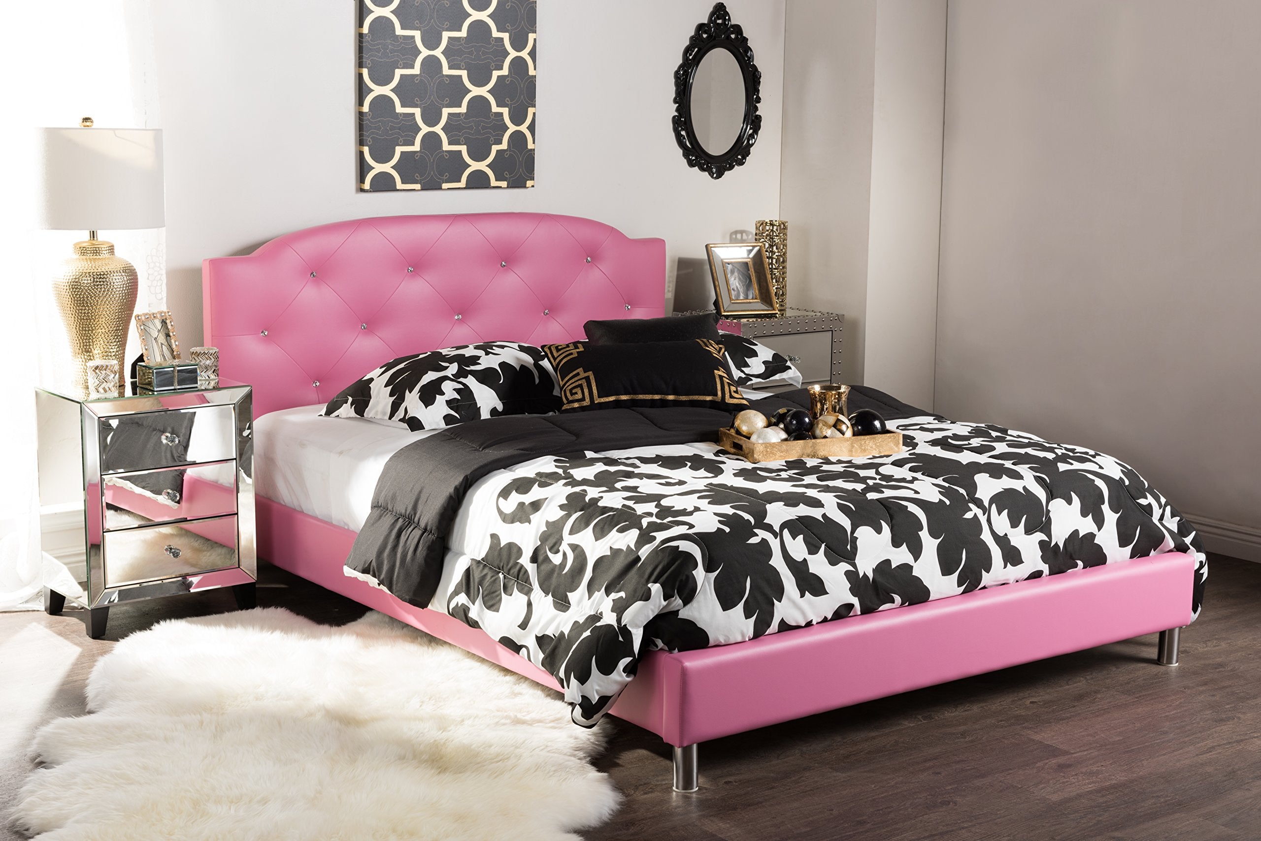 Baxton Studio BBT6440-Queen-Pink Platform, Queen, Pink