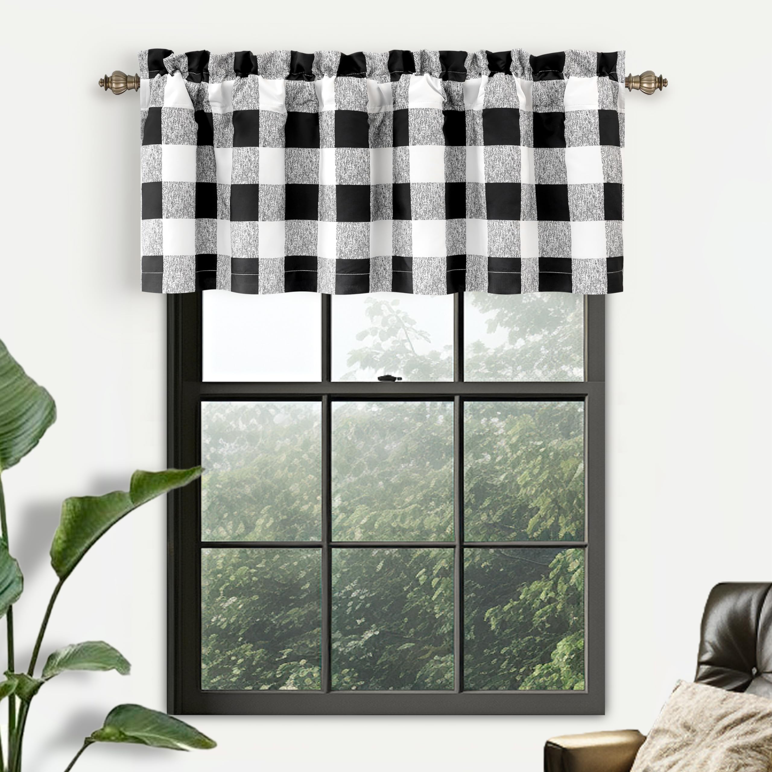 Driftaway 2 Pack Buffalo Check Plaid Curtain Window Valances Rod Pocket Curtain Valance Lined Blackout Thermal Insulated Black A