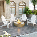 Lue Bona Hdps Adirondack Chairs Set Of 4, Fire Pit Outdoor Chair Weather Resistant With Cup Holder, Modern Plastic Chair Plastic For Patio, Deck, Proch, 350Lbs, White
