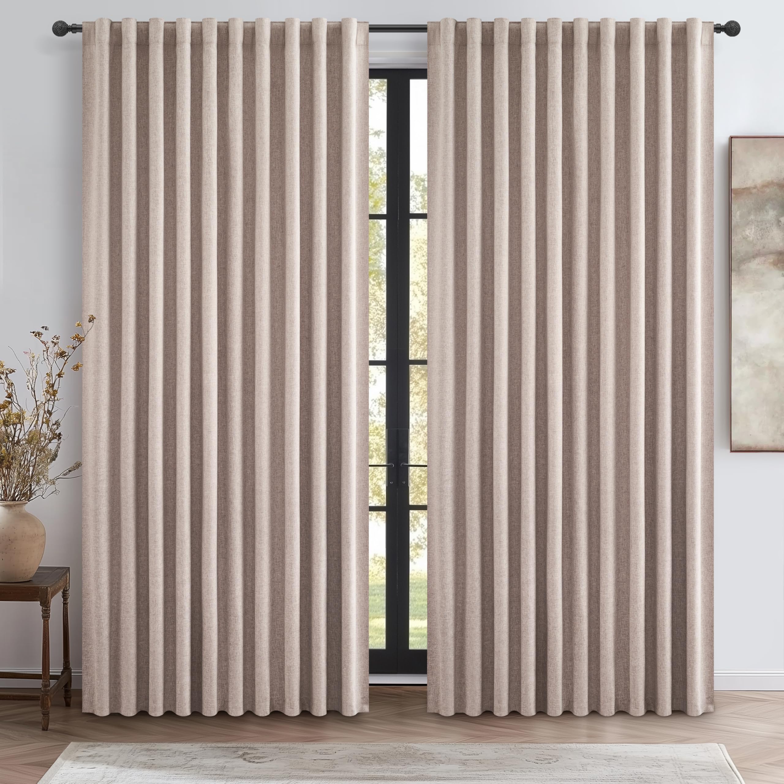 Blackout Curtains 60 Inches Extra Wide Curtains 84 Inch Length for Living Room, Pleated Farmhouse Bedroom Thermal Drapes for Win