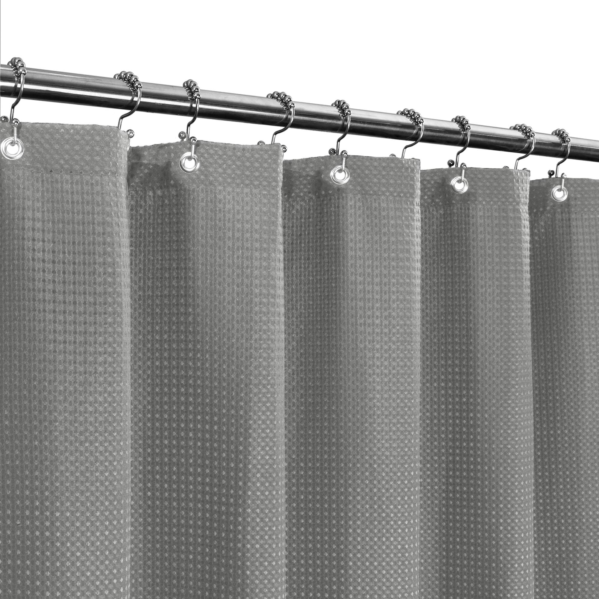 Shower Curtain Fabric 60 X 72 Inch, Waffle Weave, Hotel Luxury Spa, 230 Gsm Heavy Duty, Water Repellent, Machine Washable, Gray