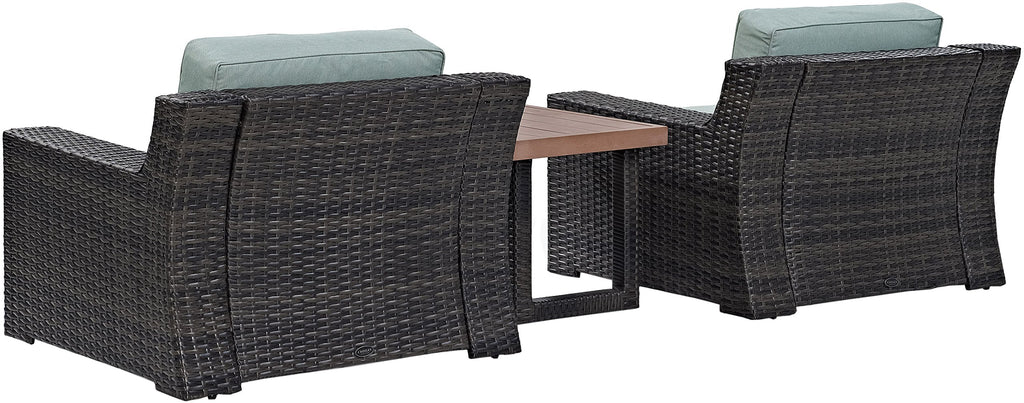 Crosley Furniture Beaufort Beaufort 3-Piece Outdoor Chair and Side Table Set, Wicker Patio Conversation Sets, Brown with Mist Cushions