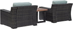 Crosley Furniture Beaufort Beaufort 3-Piece Outdoor Chair and Side Table Set, Wicker Patio Conversation Sets, Brown with Mist Cushions