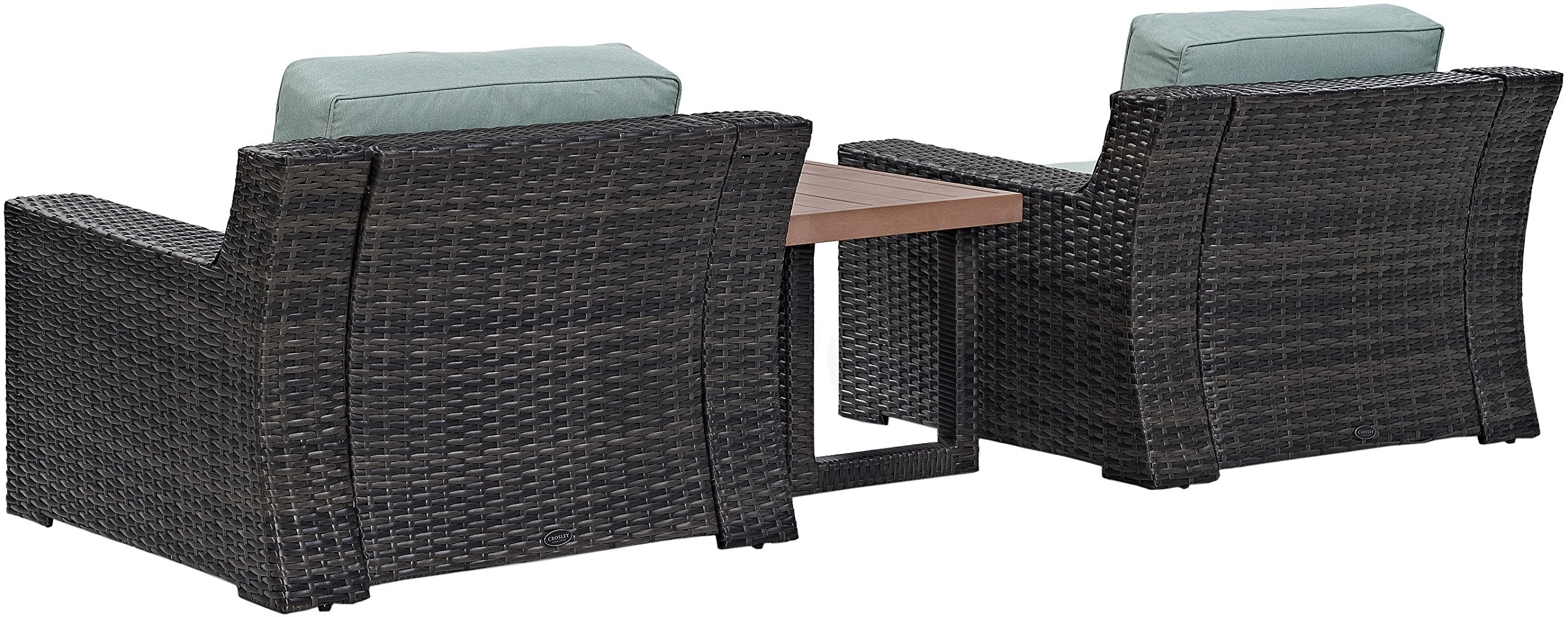 Crosley Furniture Beaufort Beaufort 3-Piece Outdoor Chair and Side Table Set, Wicker Patio Conversation Sets, Brown with Mist Cushions