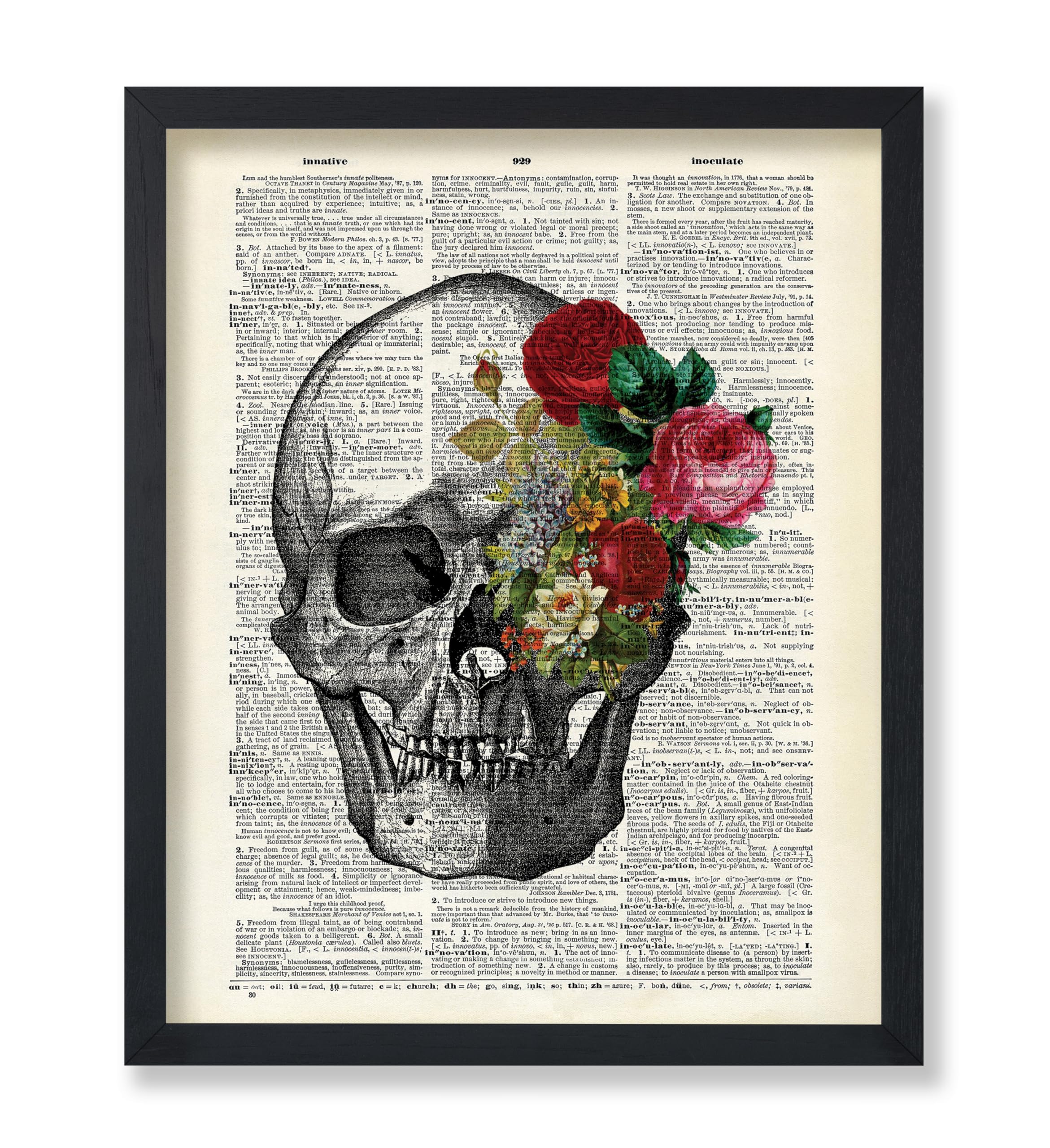 Poster Master Dictionary Art Poster - Flowery Eye Skull Print - Skeleton Art - Flower Art - Gothic Gift for Him, Her, Men, Women