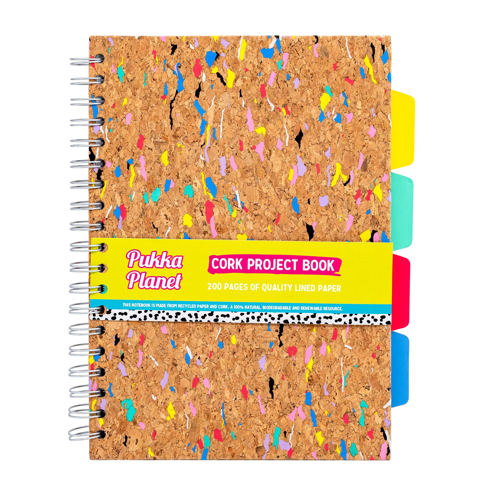 Pukka Pad, Pukka Planet B5 Cork Project Book - Twin Wire Bound Notebook With 200 Pages, 100 Sheets Of Fsc Recycled, 8Mm Lined, 8