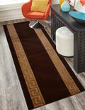 Washable Custom Size Runner Rug Meander Design Brown Beige, (2 Feet Length x 26 Inch Width) Custom Cut Slip Resistant Rubber Bac