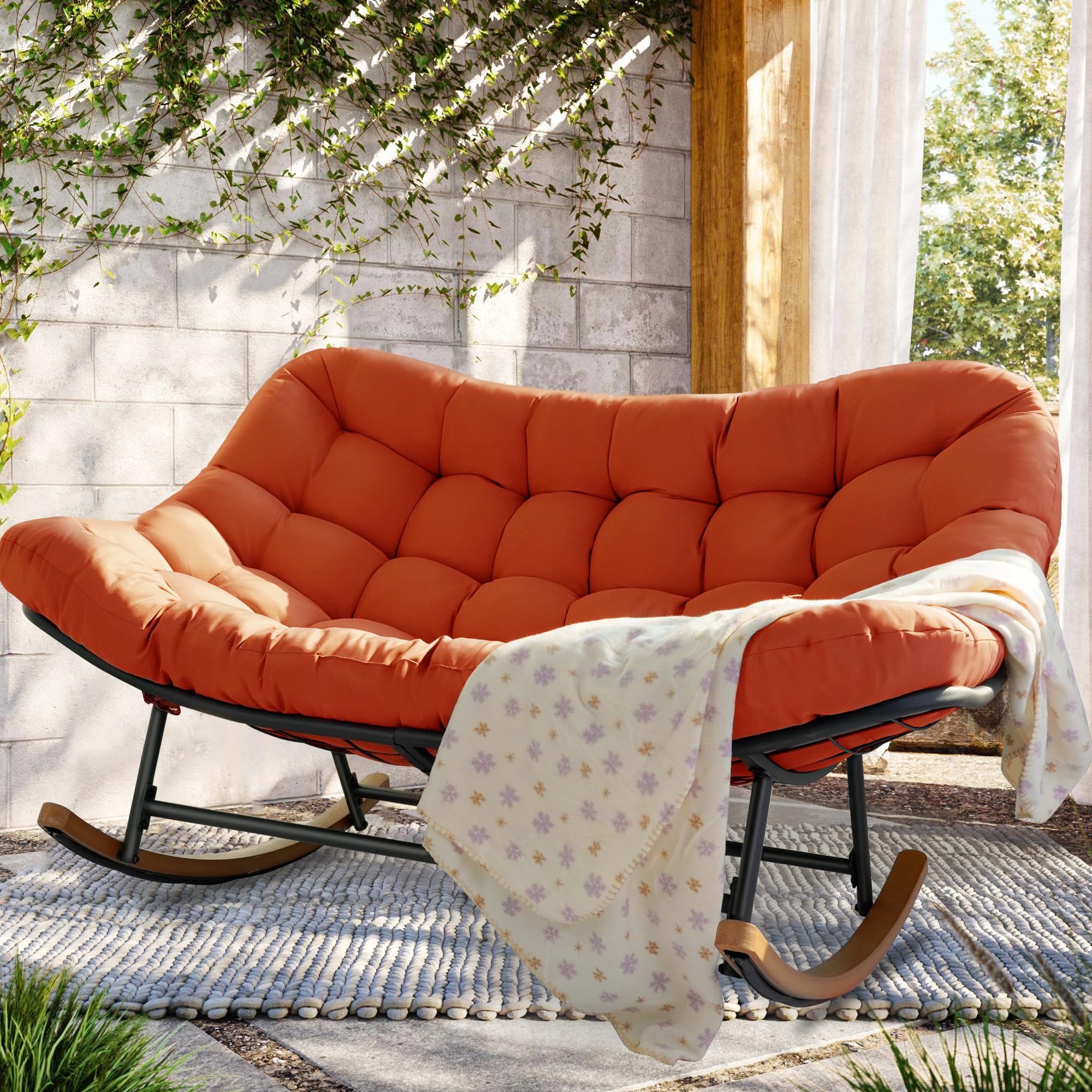 Txgdpioneer Rocking Papasan Chair,Patio Rocking Chairs For 2-Person Indoor & Outdoor,Oversized Rocking Chair With Thicken Cushio