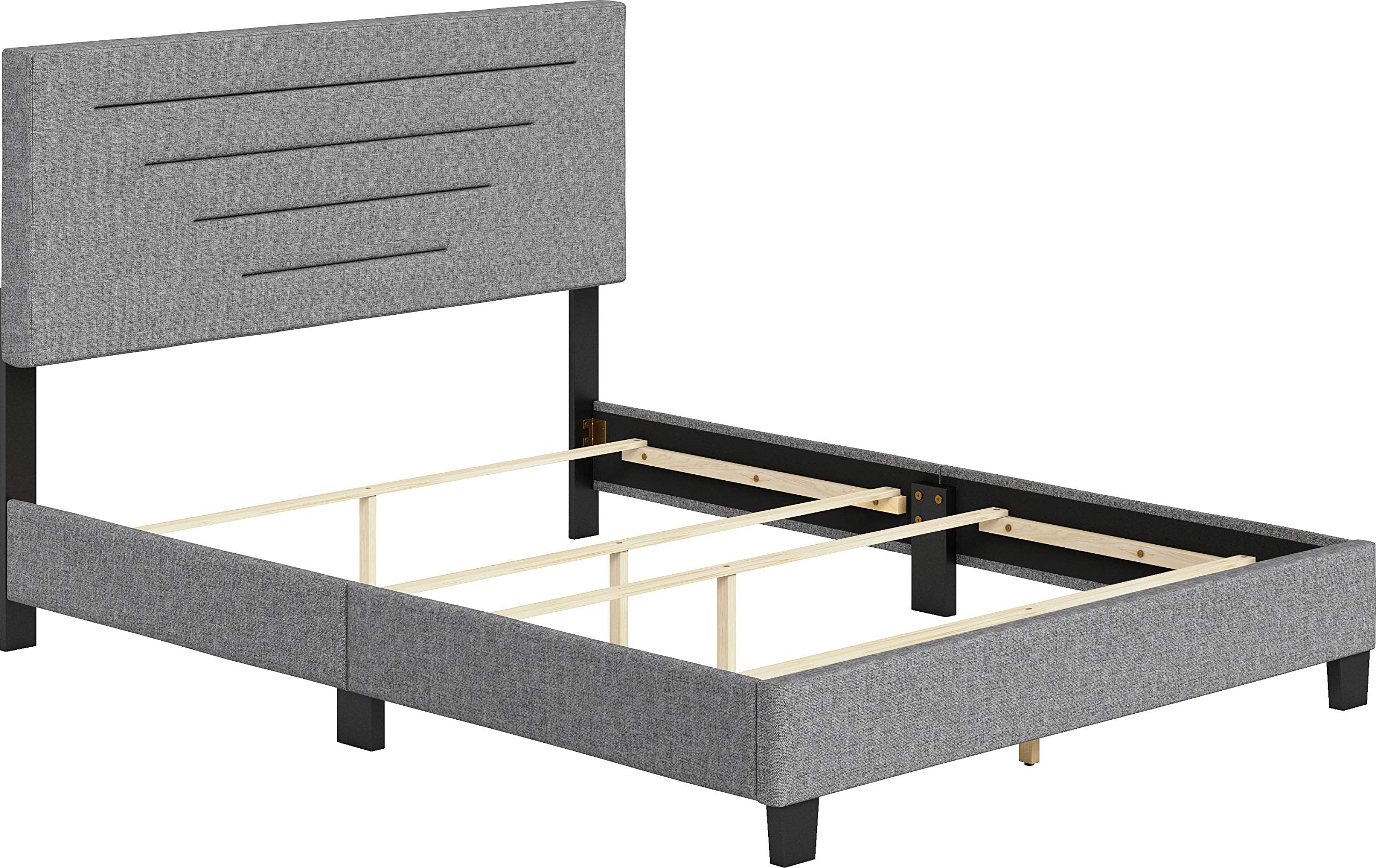 Boyd Sleep Cordoba Upholstered Platform Bed with Headboard and Durable Mattress Foundation with Strong Wood Slat Supports, Box Spring Required: Queen, Gray
