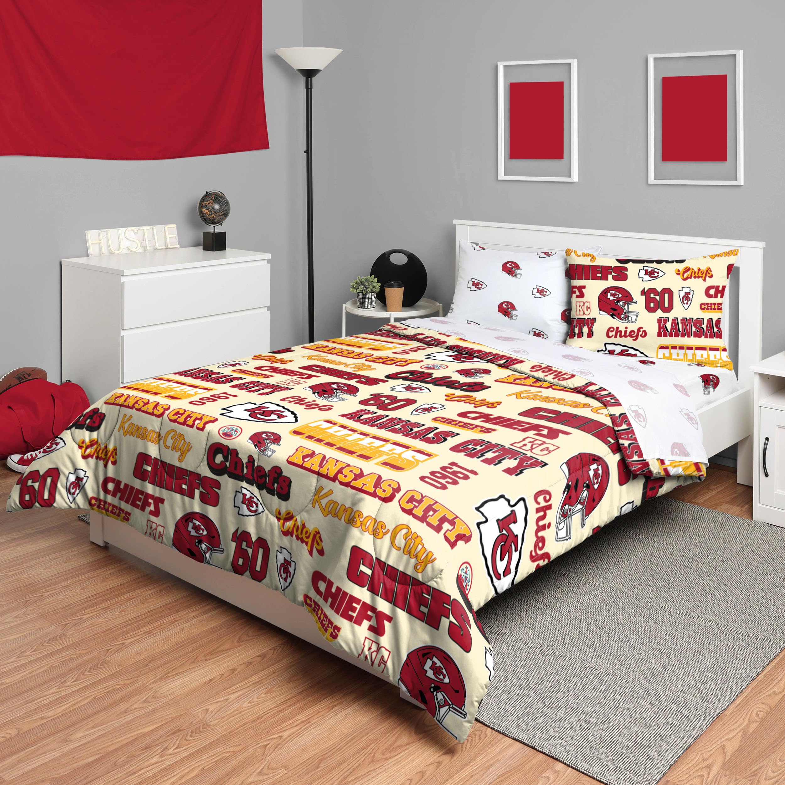 Foco Kansas City Chiefs Nfl Retro Bed In A Bag Comforter Bedding 5 Piece Full Set