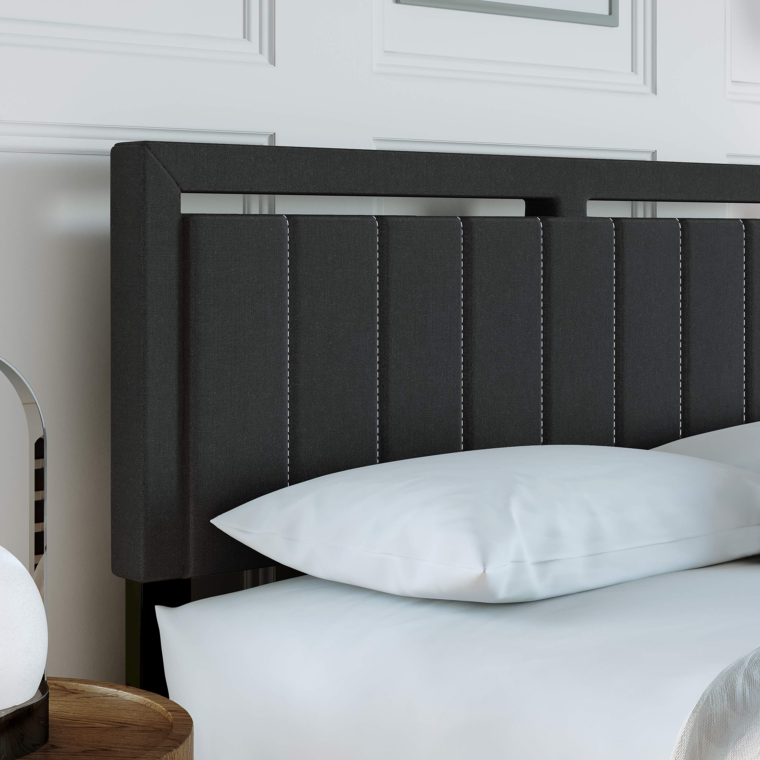 Boyd Sleep Senata Upholstered Platform Bed with Headboard and Durable Mattress Foundation with Strong 14 Wood Slat Supports, No BoxSpring Required: King, Black, Charcoal