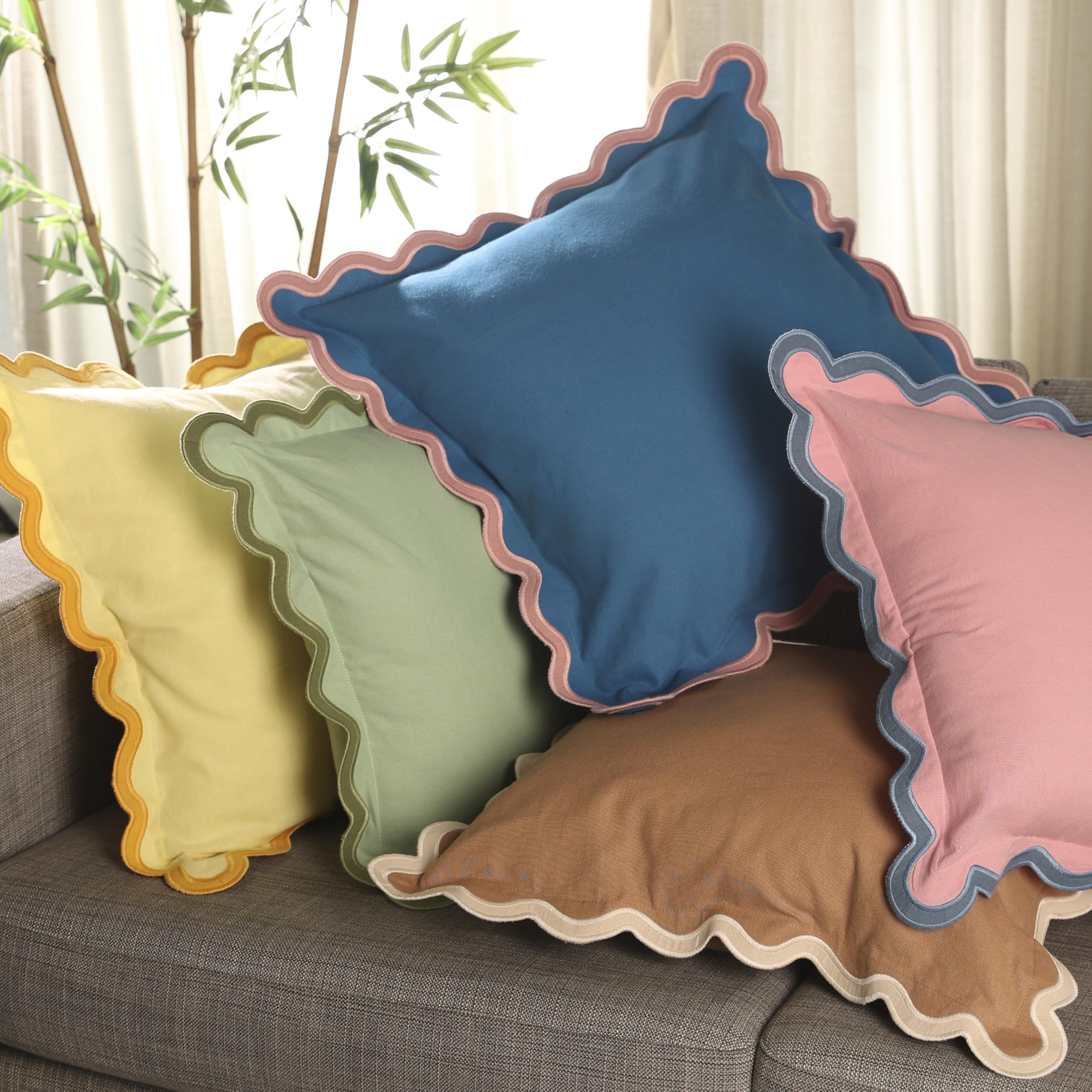 Folkulture Throw Pillow Covers 20X20, Scallop Pillow Cover Set Of 2 Decorative Throw Pillows For Couch, Cute Outdoor Pillows Or