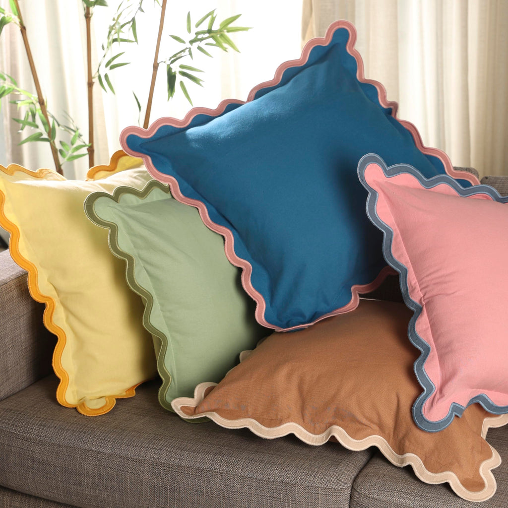 Folkulture Throw Pillow Covers 20X20, Set Of 2 Throw Pillows For Couch Pillows For Living Room, Boho Throw Pillows, Scalloped Pi