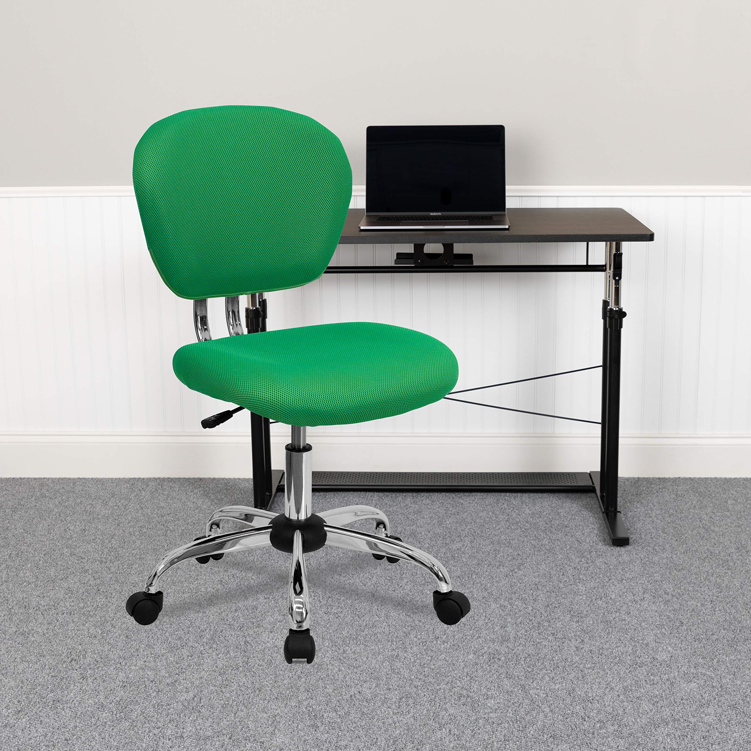 Flash Furniture Beverly Mid-Back Bright Green Mesh Padded Swivel Task Office Chair with Chrome Base