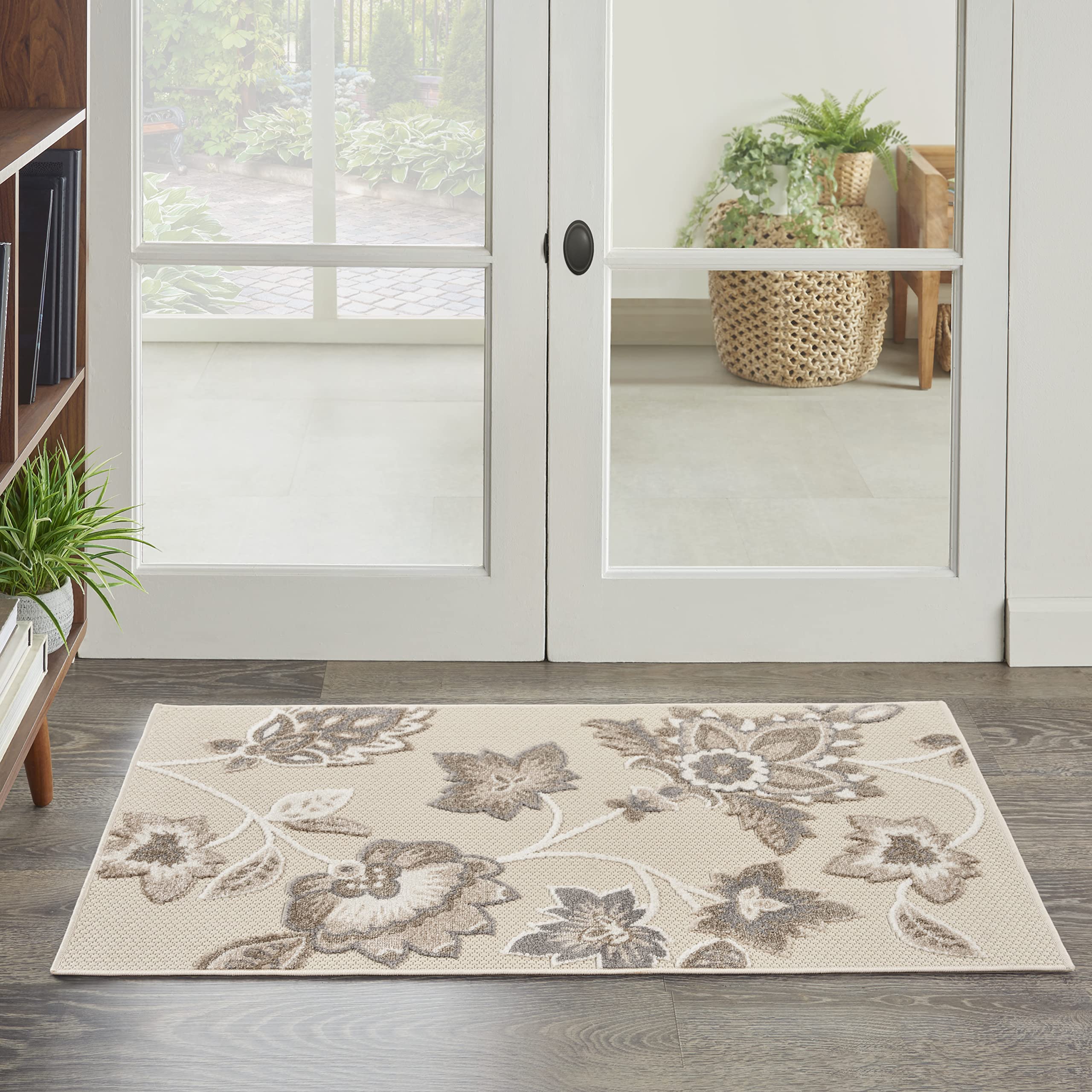 Nourison Aloha Indoor-Outdoor Beige 2'8' X 4' Area Rug, Easy Cleaning, Non Shedding, Bed Room, Living Room, Dining Room, Backyard, Deck, Patio (3X4)