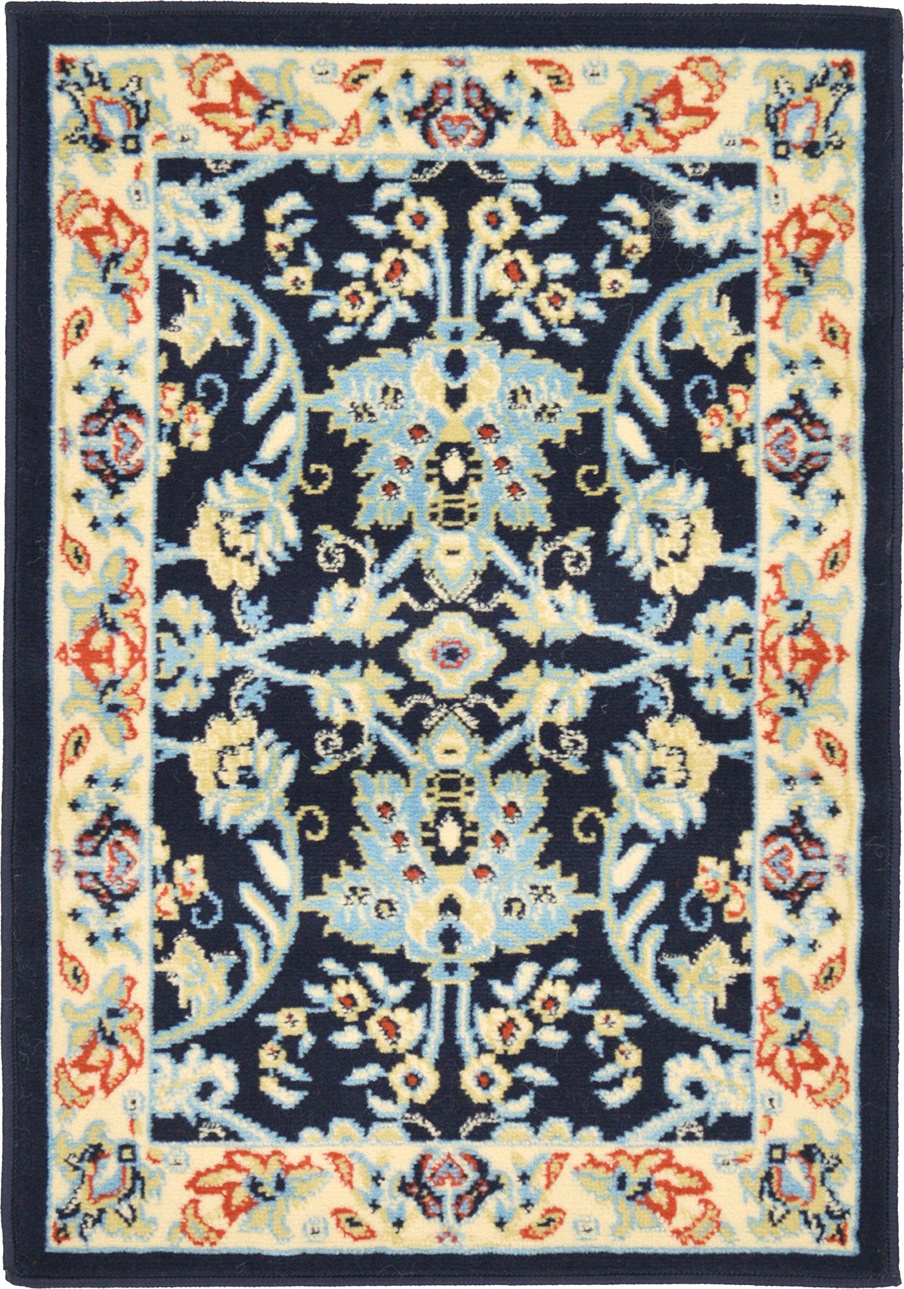 Unique Loom Sialk Hill Collection Area Rug - Washington (2 2 x 3 1 Rectangle Navy Blue/Cream)