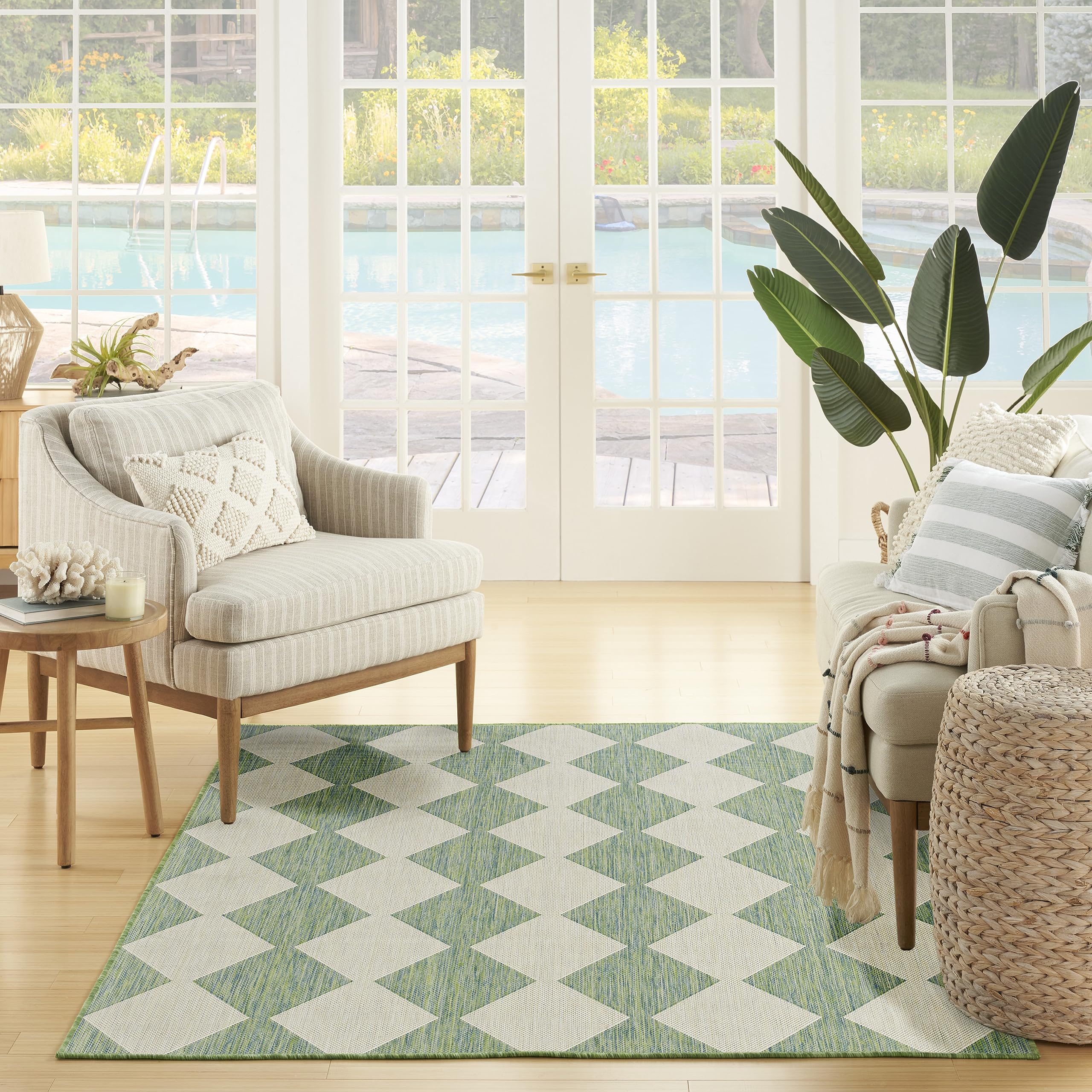 Nourison Positano Indoor/Outdoor Blue Green 4' X 6' Area Rug, Easy Cleaning, Non Shedding, Bed Room, Living Room, Dining Room, Backyard, Deck, Patio (4X6)