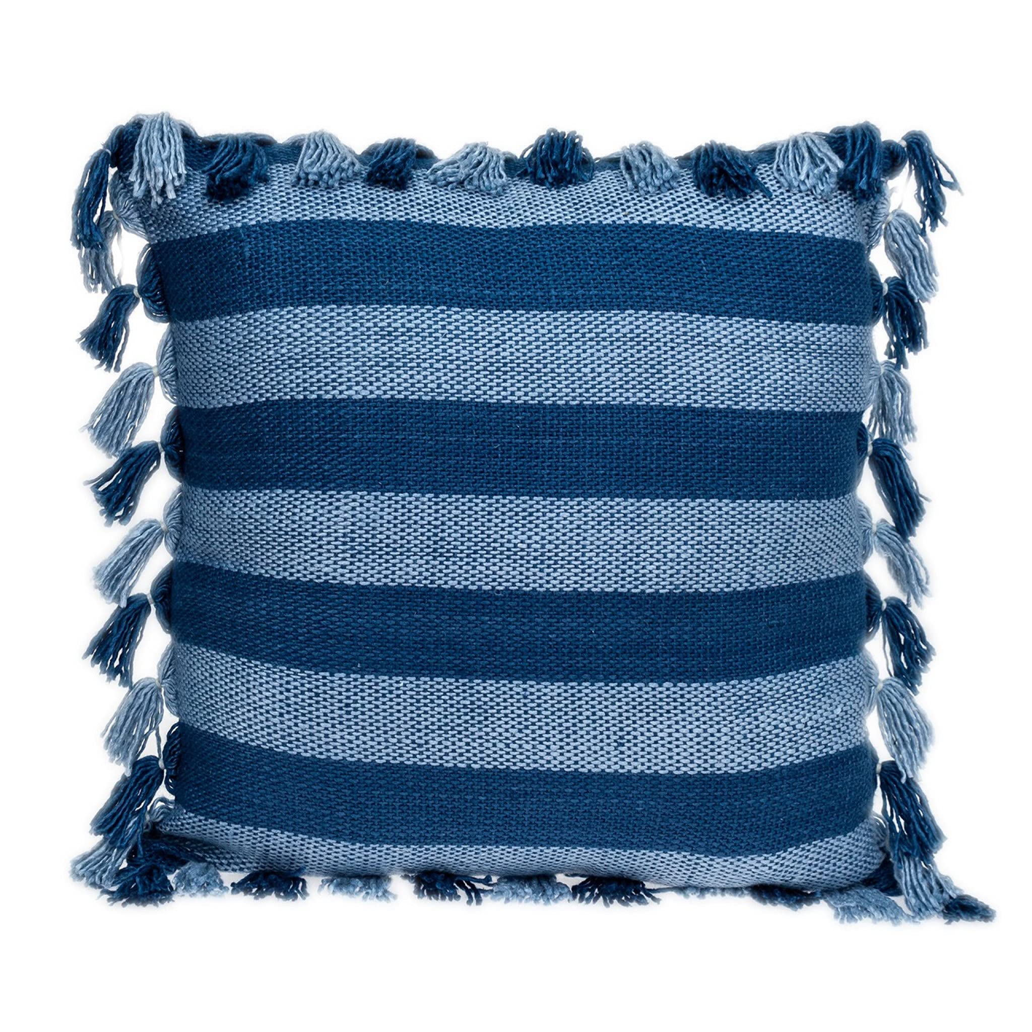 HomeRoots 100% Cotton Rustic Bohemian Blue Throw Pillow