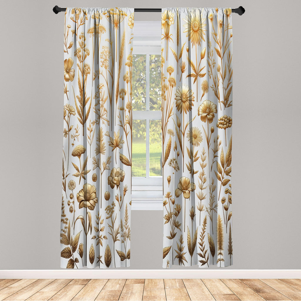 Ambesonne Vintage Window Curtains Pack Of 2, Composition Of Nostalgic Tone Wildflowers And Leaves Medieval Art Witchy, Lightweig