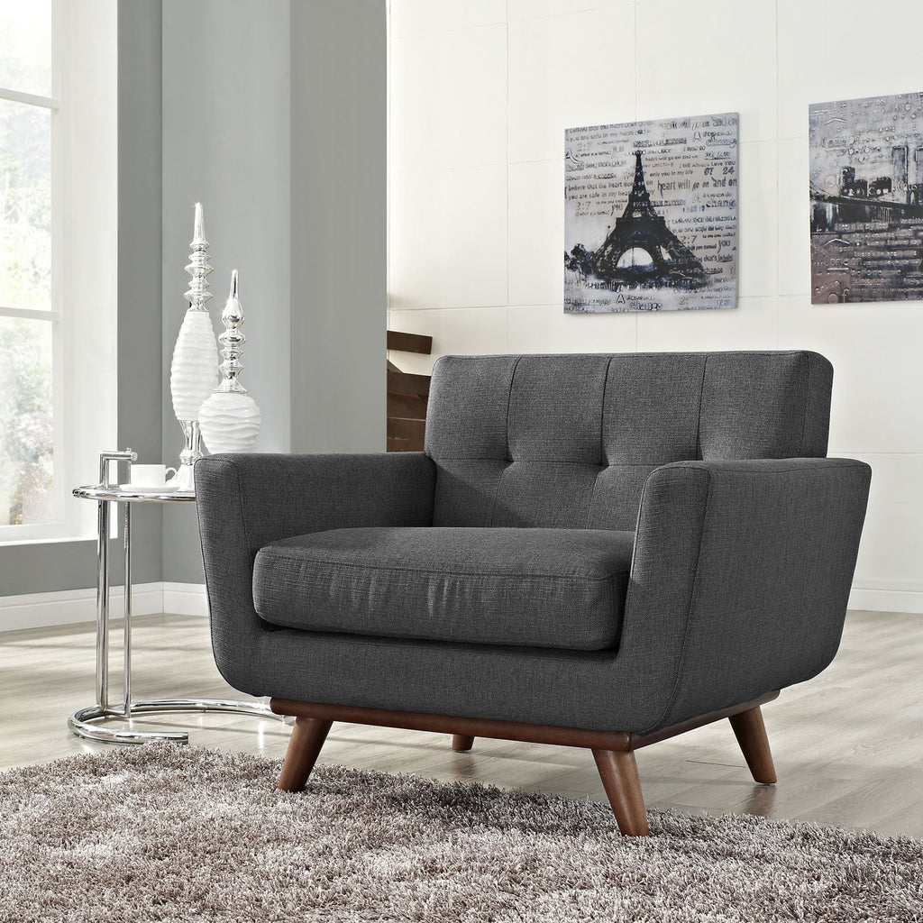 Modway Engage Mid-Century Modern Upholstered Fabric Accent Arm Lounge Chair, Wood in Gray, Armchair