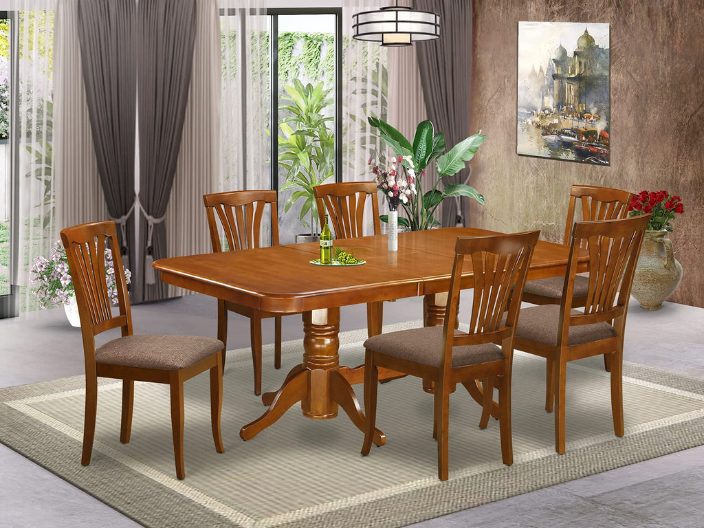 East West Furniture NAAV7-SBR-C Napoleon 7 Piece Set Consist of a Rectangle Dining Room Table with Butterfly Leaf and 6 Linen Fabric Upholstered Chairs, 40x78 Inch