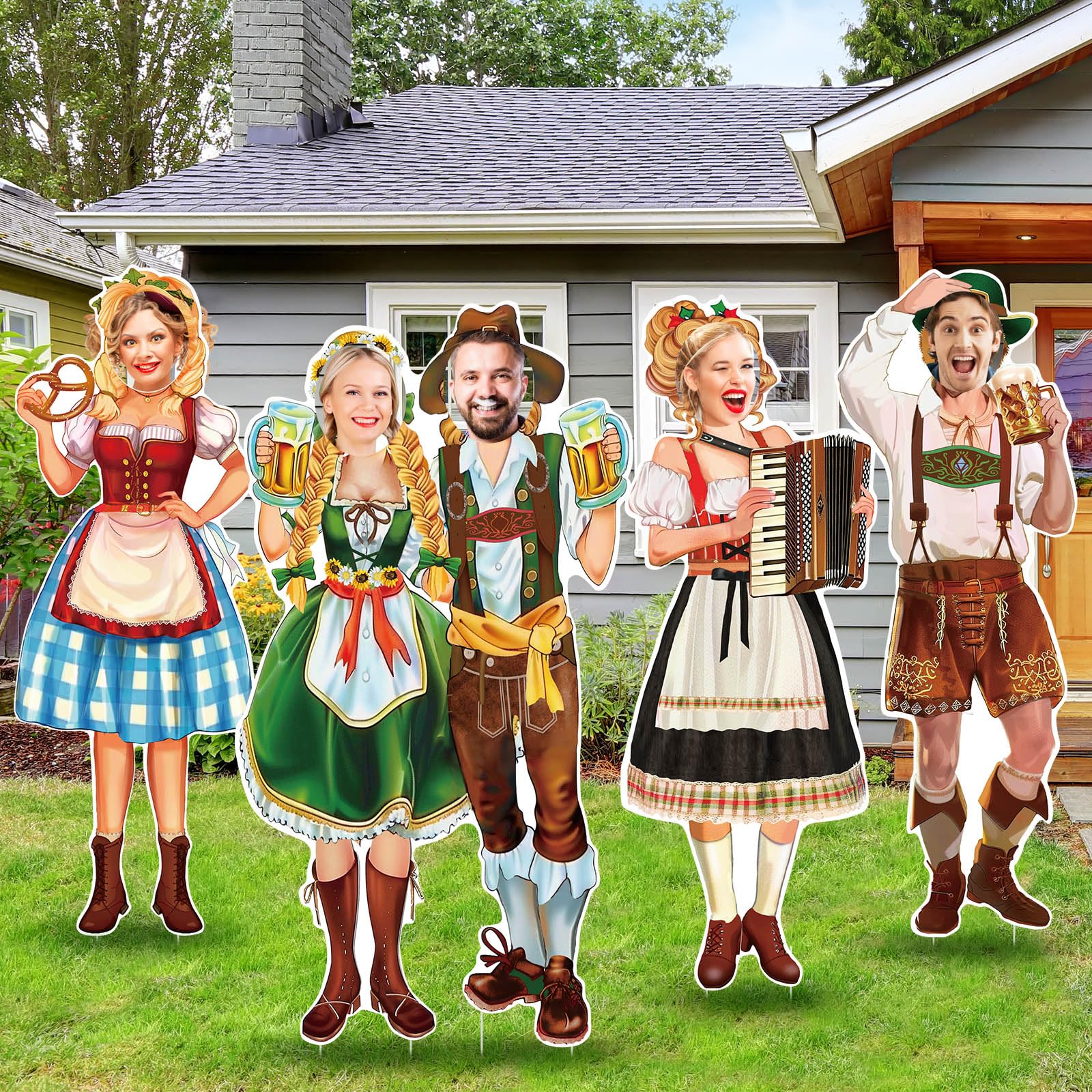 4 Pcs Oktoberfest Party Decorations Oktoberfest Photo Prop Large Face Yard Sign With Stakes Waterproof Bavarian Beer Festival Fo
