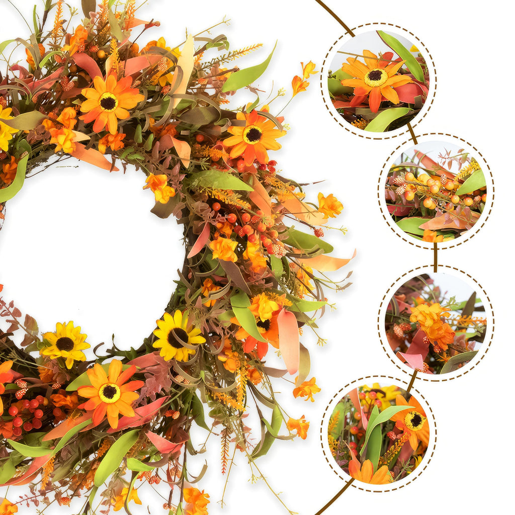 Jinghong Fall Wreaths For Front Door 22 Inch Artificial Fall Wreath Floral Autumn Wreath For Outside Door Harvest Thanksgiving D