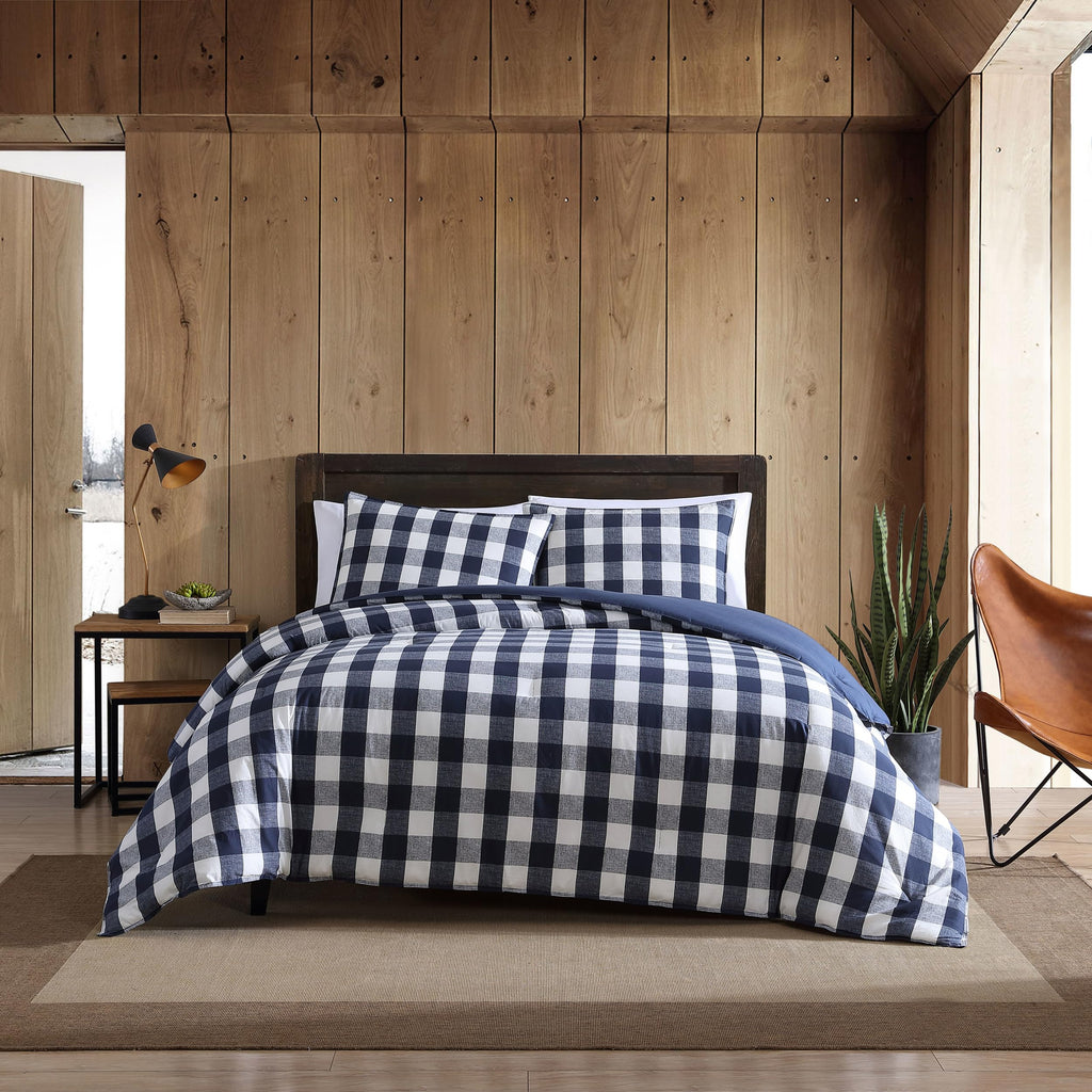Eddie Bauer - Twin Comforter Set, Reversible Cotton Bedding With Matching Sham, Stylish Plaid Home Decor (Lakehouse Blue, Twin)