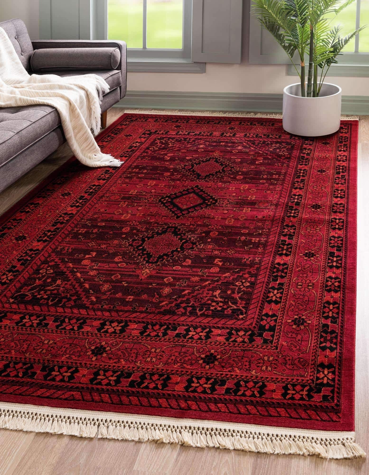 Unique Loom Tekke Collection Area Rug - Sheibani (5 3 x 8 Rectangle, Red/ Black)
