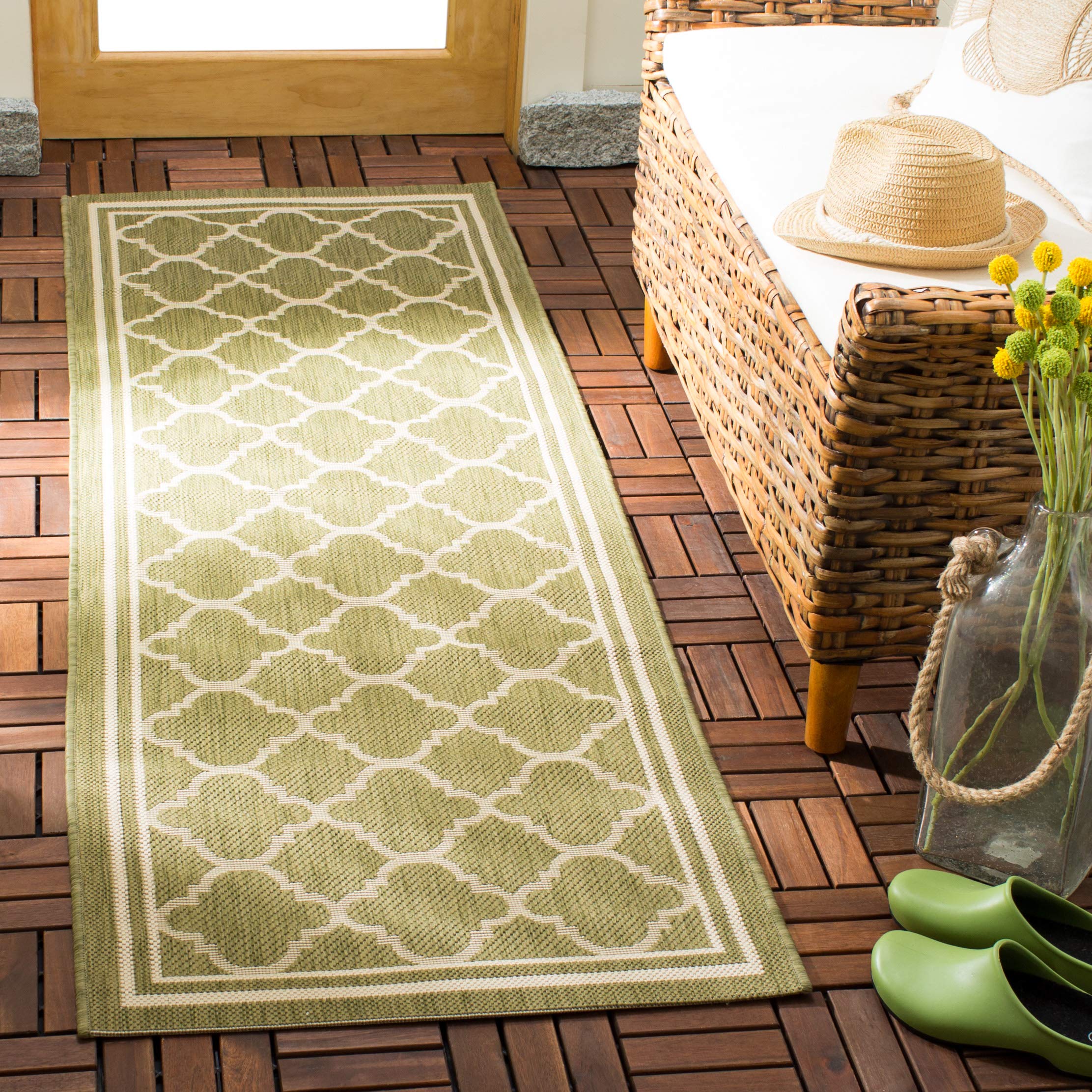 Safavieh Courtyard Collection 2'3' X 8' Green/Beige Cy6918 Trellis Indoor/ Outdoor Waterproof Easy Cleaning Patio Backyard Runner Rug