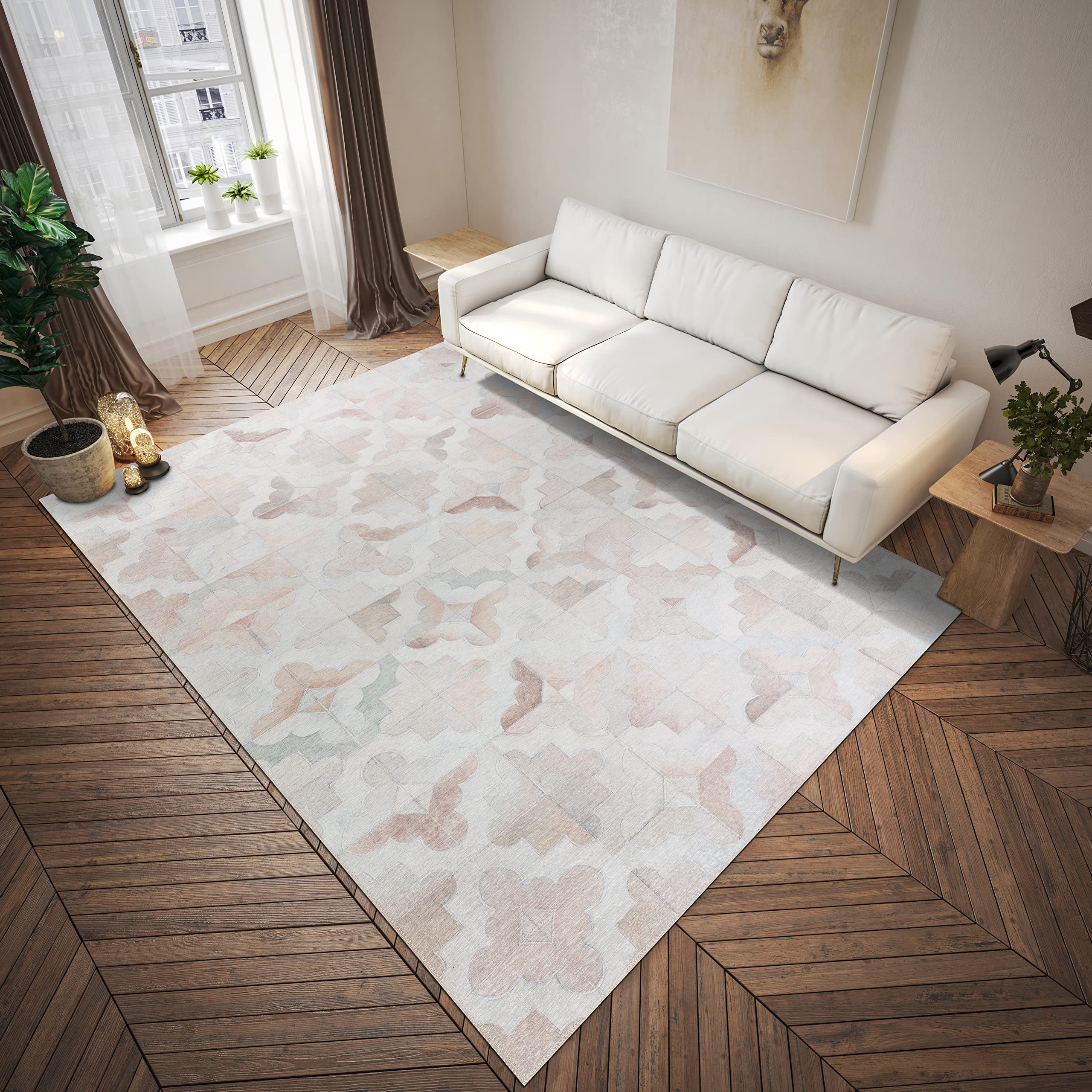 Addison Rugs Laredo Alr38 Ivory Washable 3' X 5' Indoor Outdoor Area Rug, Easy Clean, Machine Washable, Non Shedding, Bedroom, Entry, Living Room, Dining Room, Kitchen, Patio Rug